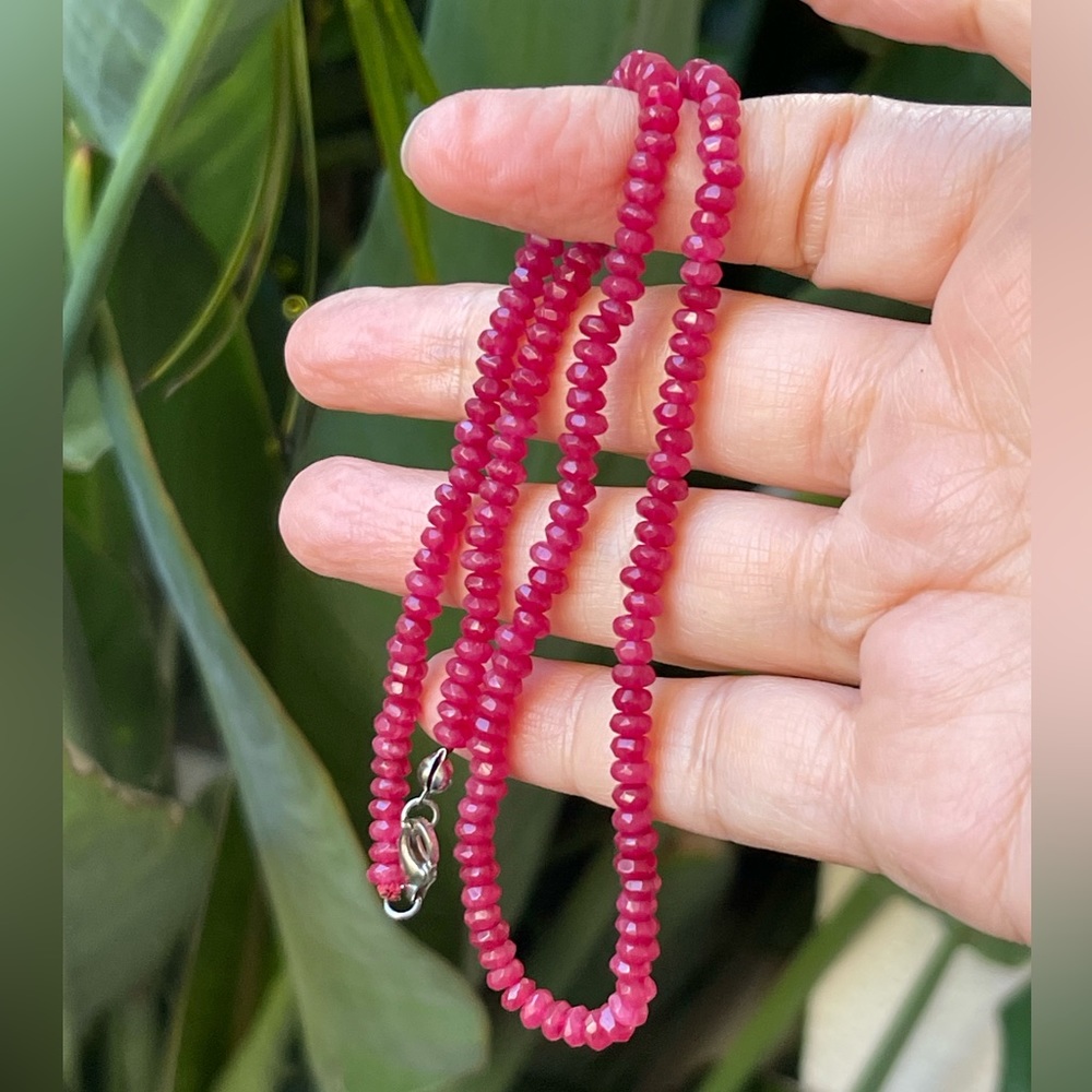 Faceted Red Ruby Bead & Solid Sterling Silver Nec… - image 2